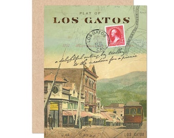 Los Gatos Greeting Card | Trolley Outing | Blank | Vintage Map
