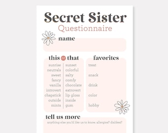 Secret Sister Questionnaire - Girls Camp 2023 - YW Camp - LDS YW