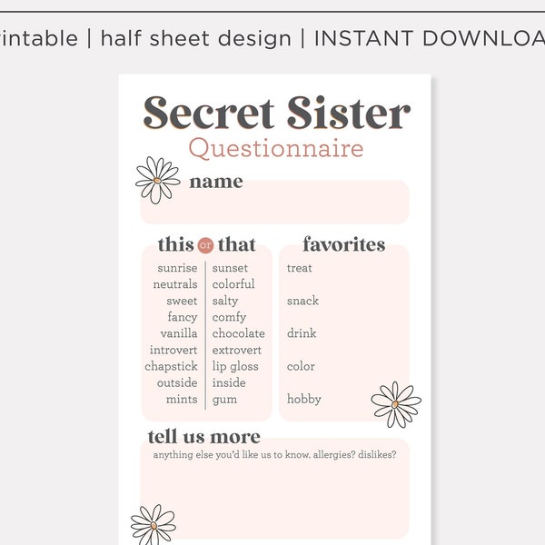 Secret Sister Questionnaire - Girls Camp 2023 - YW Camp - LDS YW