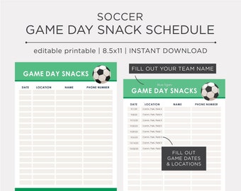 Soccer Game Day Snack Schedule | EDITABLE | Instant Download