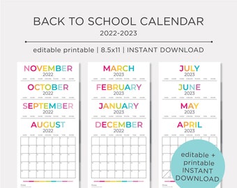 Printable School Calendar 2022-2023