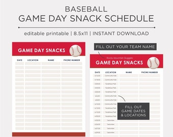 Programma snack del giorno della partita di baseball / MODIFICABILE / Download istantaneo