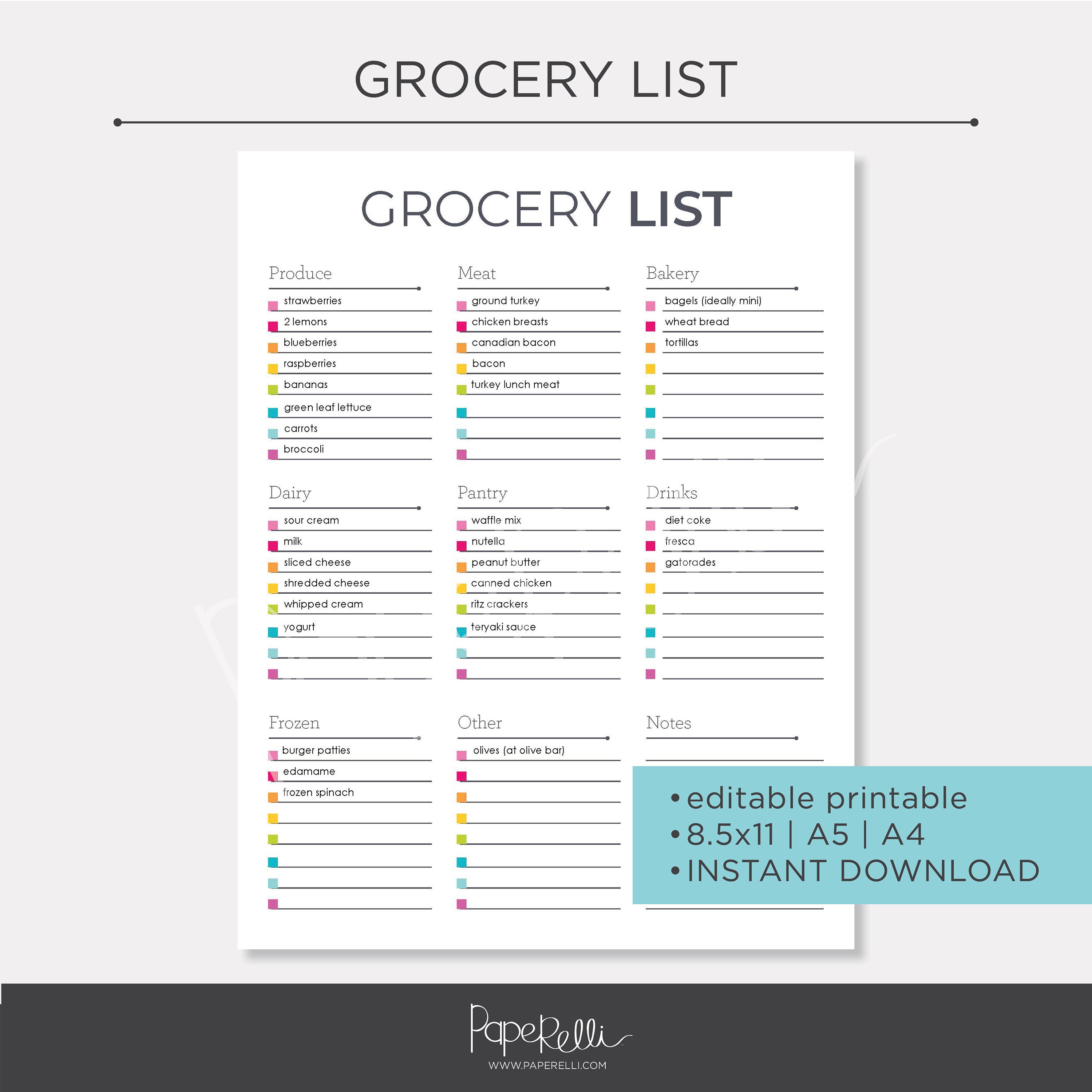 Weekly Meal Plan + Grocery List PRINTABLE | Editable - Etsy