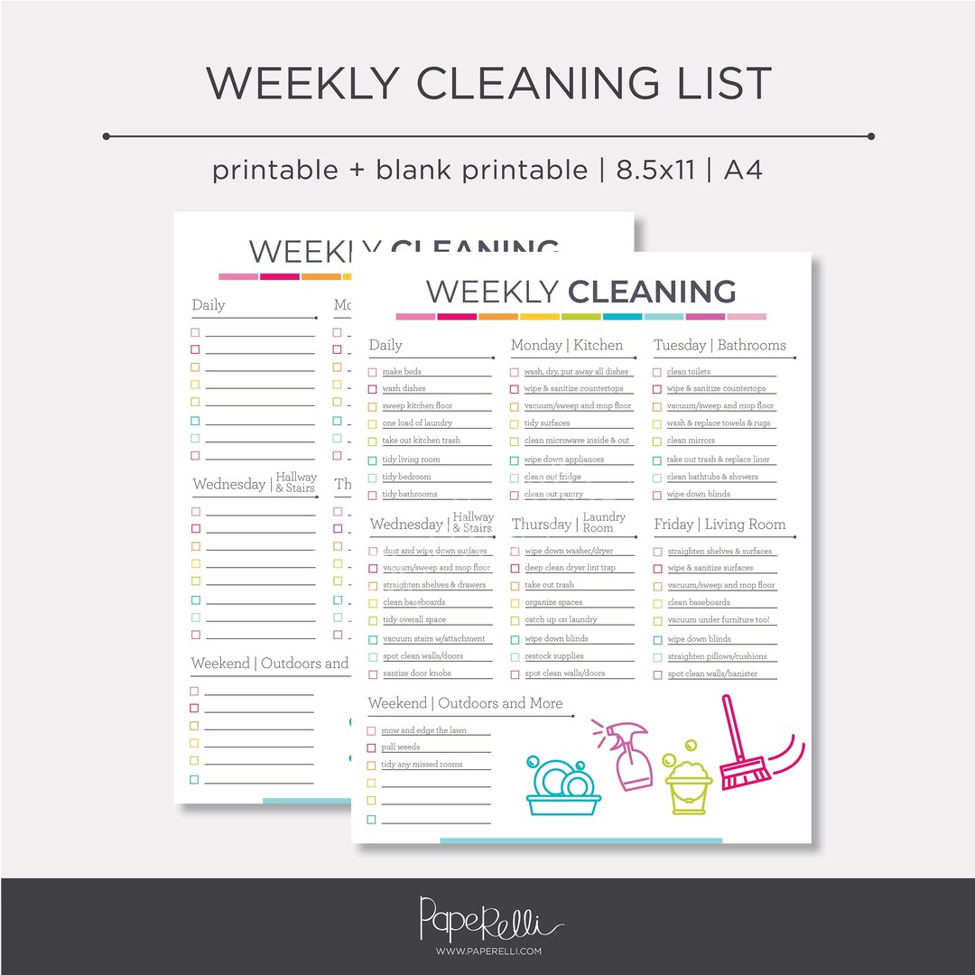 Weekly Cleaning Printable - Etsy