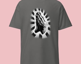 Hands in Prayer  - Spray Stencil Print Artwork tee (Black and White Design)