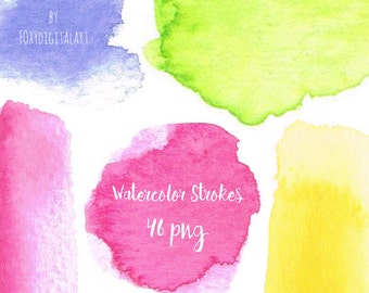 Watercolor Brush Strokes Clipart, Hand Painted Watercolor Clip Art, Watercolour Splash, Watercolor Wedding Invitation, Watercolor Elements