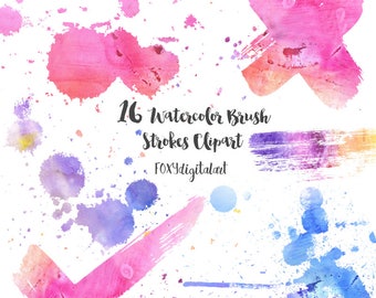 Watercolor Brush Strokes Clip Art, Watercolor Clip Art, PNG, Instant Download, Watercolor Background Splashes, Watercolor Illustration