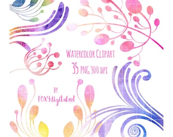 Watercolor Clipart, watercolor hand painted clip art, floral elements, wedding invitation, scrapbooking, clip art, digital flowers, diy art