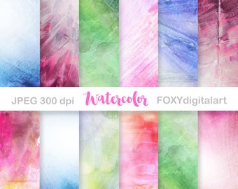 Watercolor Digital Paper, Watercolor Backgrounds, Printable Scrapbooking, Digital Collage, Scrapbook Paper, 12 JPEG Files 12x12