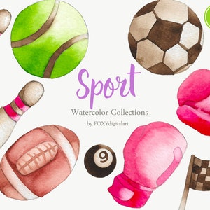 Watercolor Sports Clipart, Footballs, Golf, Baseballs, Sports Clipart, Hand Drawn Sports Equipment Clipart, Super Bowl Clipart, Summer Fun
