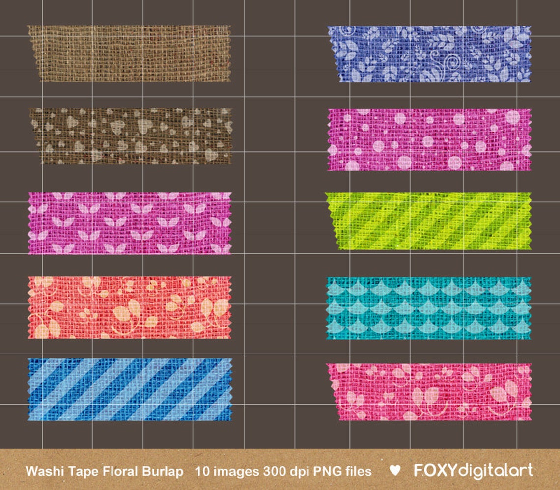 Digital Washi Tape Clipart Scrapbook Tape Png Files Instant Etsy
