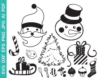 Bonhomme de neige SVG fichiers coupés pour Cricut, Noël svg, Père Noël svg, Noël père Noël svg dxf eps, arbre de Noël coupé fichier svg, cloche svg