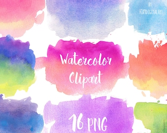 Watercolor Clip Art, Watercolor Splotches, PNG Watercolor Shapes, Textures, Instant Download, Splatters, Blobs, Watercolor Splotches