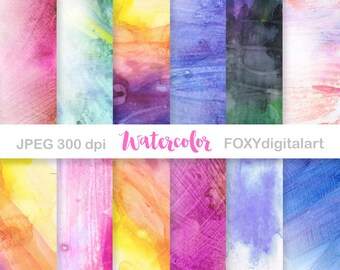 Watercolor digital paper: “WATERCOLOR PAPER” Digital Scrapbooking Papers, Digital Collage, Instant Download, Web Design