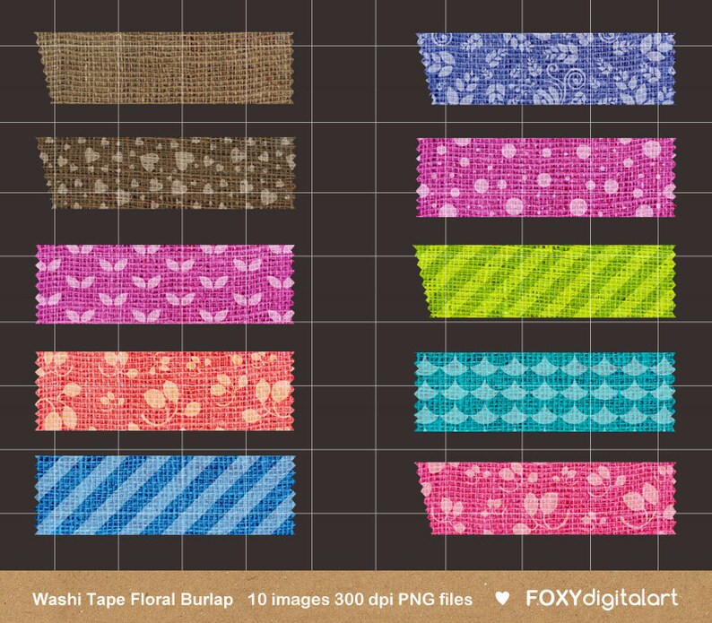 Digital Washi Tape Clipart Scrapbook Tape Png Files Instant Etsy