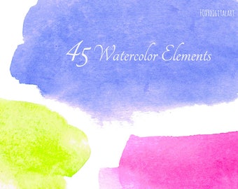 Watercolour Brush Strokes Clipart , Hand Painted Watercolor Splash, Watercolour Clip Art, Handpainted Watercolor Textures, Instant Download