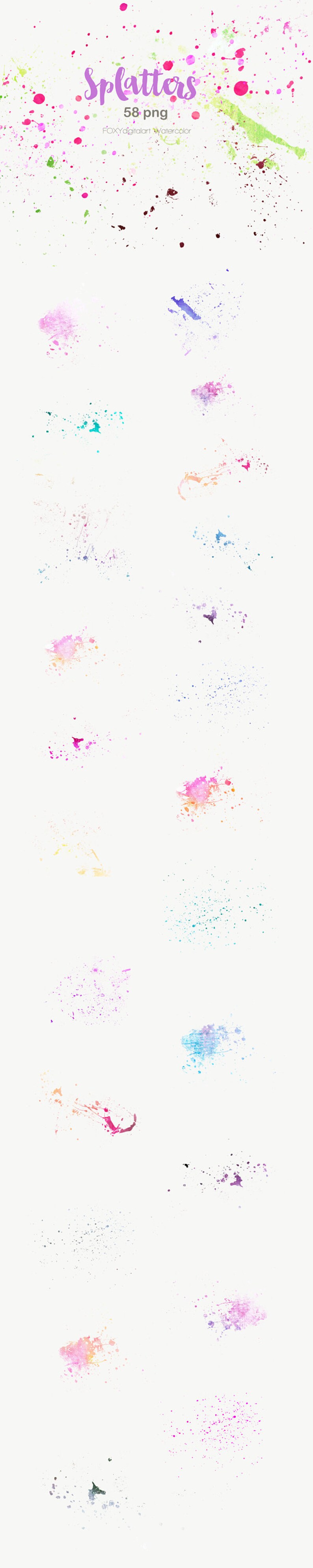 Akvarell penselstänk, akvarellformer fläckar, klumpar fläckar, färgstänk, bläckspill, grunge spraybläck i akvarell - CL594 bild 5
