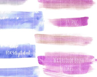 Watercolor Brush Strokes Digital Clipart, Handpainted Watercolor Splashes, Paint Strokes, Watercolor Elements, Background, Commercial Use