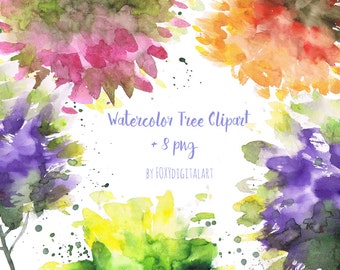 Watercolor Tree Clipart, Tree Clipart, Tree Illustration, Forest Watercolor Tree Clipart, Green Tree Clipart, Hand Painted Watercolor Tree