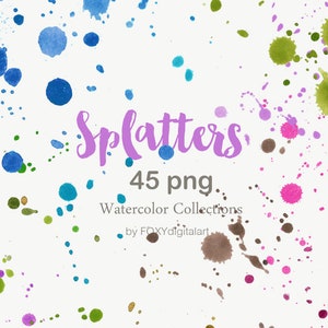 Aquarel splatters clipart, aquarel spatten, verfspatten, kleurrijke heldere splatters, klodders verf, aquarel vormen, verfspatten