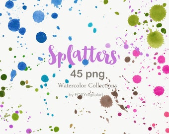 Watercolor Splatters Clipart, Watercolor Splashes, Paint Splashes, Colorful Bright Splatters, Blobs Paint, Watercolor Shapes, Paint Splatter