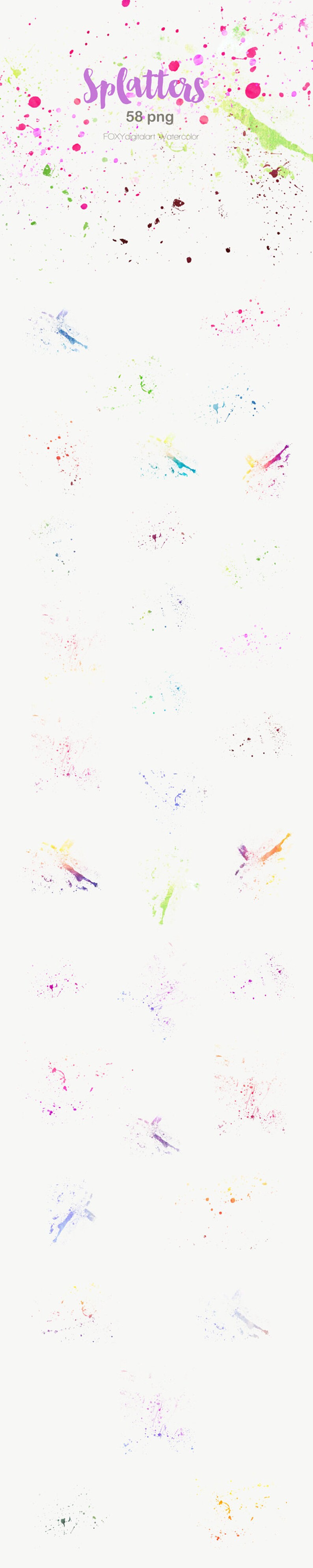 Akvarell penselstänk, akvarellformer fläckar, klumpar fläckar, färgstänk, bläckspill, grunge spraybläck i akvarell - CL594 bild 6