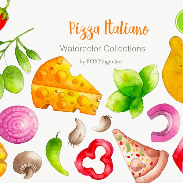 Watercolor Pizza Clipart, Pizza Restaurant, Pizza Night, Pizza Party, Planner Supplies, Pizza Menu, Party Food, Instant Download,Pizza Slice