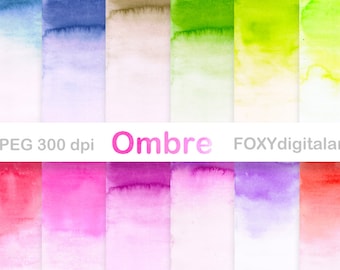 Watercolour ombre digital papers, ombre watercolor backgrounds, watercolor digital paper, design resource, ombre pattern, watercolor card