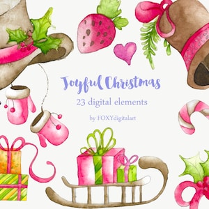 Christmas Clip Art Watercolor Ornament, Watercolor Christmas Ornament Clipart, Holiday Decoration, Ribbon Watercolor Overlay Christmas Gifts