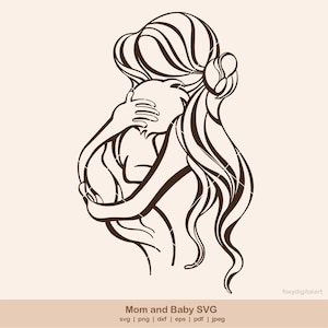 ママと赤ちゃん SVG、ママ SVG、母親 SVG、母親と赤ちゃん SVG、赤ちゃんを抱くお母さん SVG、母の日 SVG、新生児 SVG、Cricut 用赤ちゃん SVG ファイル