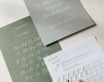 Uppercase Digital Worksheets - Lissome, Calligraphy Practice Sheets, Printable Majuscule Practice Sheets, Cursive Hand Lettering Practice