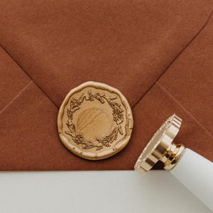 Large Wreath Wax Seal Stamp, 1.25 Inch Botanical Frame Seal, Winter Greenery & Berry Wax Stamp for Wedding Invitations and Gift Wrap