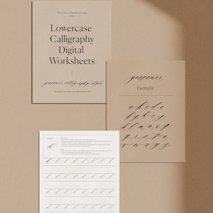 Digitale werkbladen in kleine letters - ragfijn, elegante cursieve afdrukbare oefenbladen, cursieve handschriftoefeningen, kalligrafielettertype