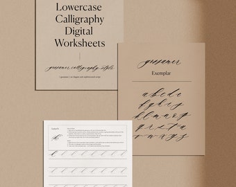 Lowercase Digital Worksheets - Gossamer, Elegant Cursive Printable Practice Sheets, Cursive Hand Lettering Practice, Calligraphy Font