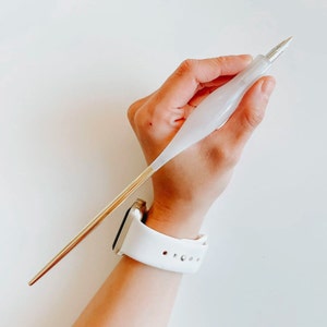 Porte-stylo droit pour calligraphie en quartz blanc, stylo plume pour calligraphie haut de gamme, stylo oblique délicat, cadeau pour les amateurs de calligraphie
