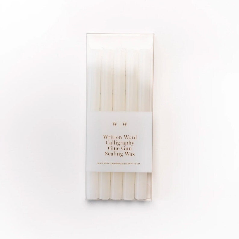 A pack of vellum sealing wax sticks for use with a glue gun. The pack is labelled "Written Word Calligraphy Glue Gun Sealing Wax".