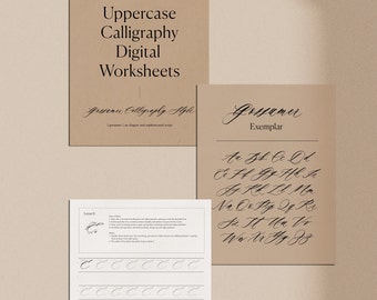 Uppercase Digital Worksheets - Gossamer, Elegant Cursive Printable Practice Sheets, Cursive Hand Lettering Practice, Calligraphy Font