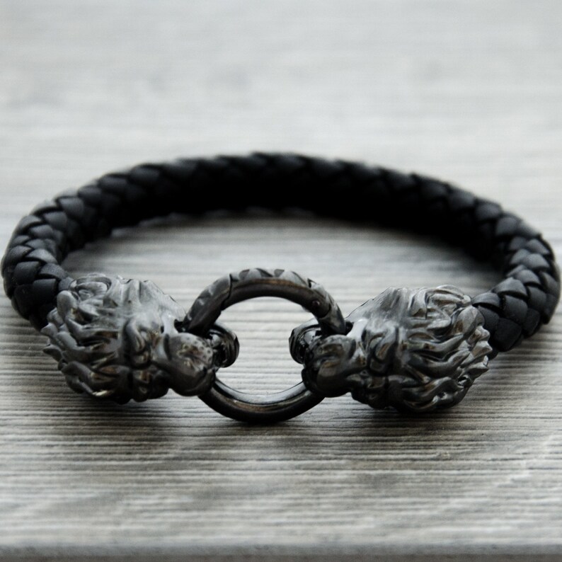 Silver Lion Bracelet with Leather for Man Personalized Mens Etsy