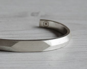 Geometric cuff bracelet for men Open silver bangle Sterling silver satin matte cuff bracelet Unique gift for him Mens Cuff Silver Bracelet