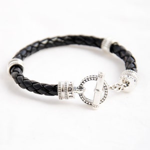 Silver Leather Bracelet, Toggle Bracelet Man, Personalized Wristband Men, Silver Bracelet, Handmade Bracelet