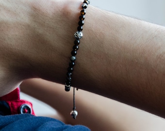 Silver Bracelet Men, TOTEM Agate Geometric Bracelet, Agate Beaded Bracelet, Natural Stone Wristband