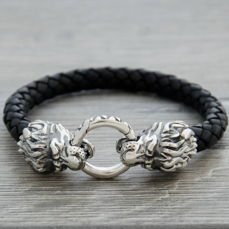 Silver Lion Bracelet for Man, Mens Lion Jewelry, Leo Armband, Exclusive