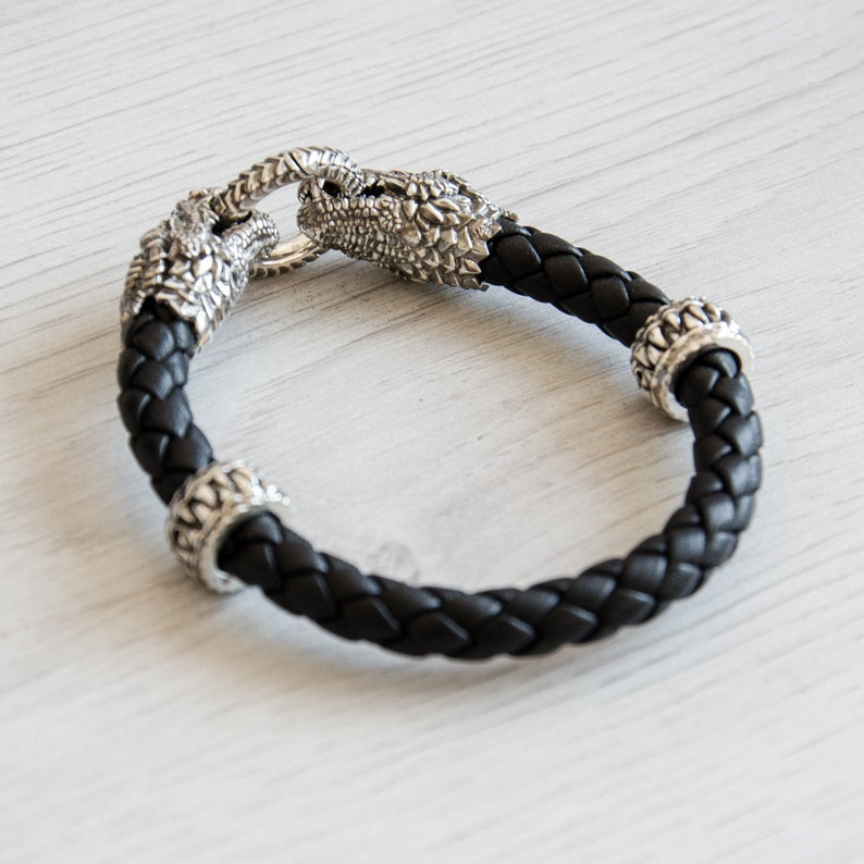 Silver Dragon Bracelet for Men Leather Dragon Jewelry Smaug - Etsy