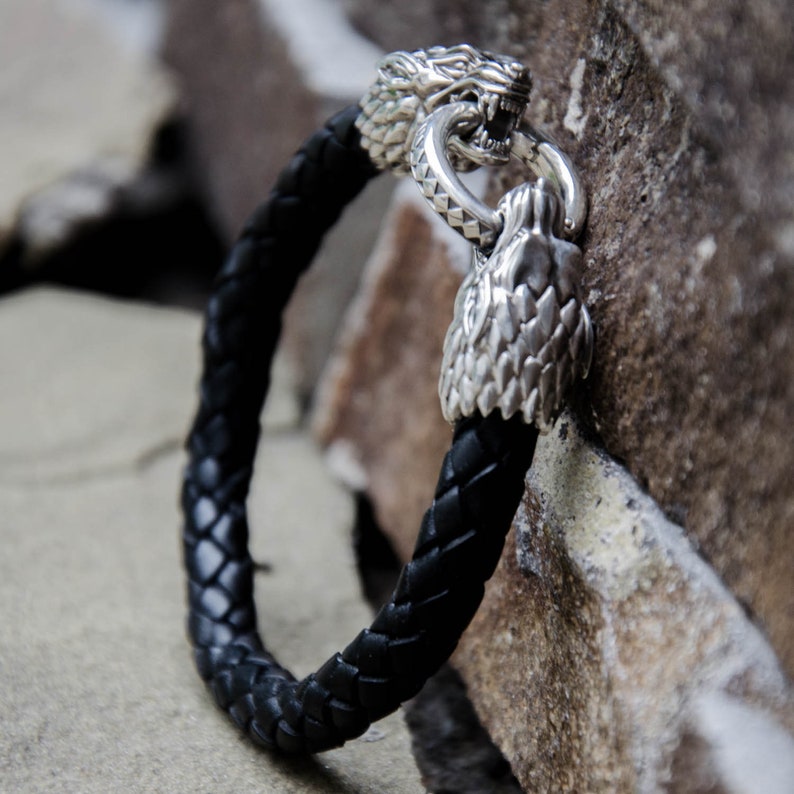 Silver Wolf Bracelet House Stark Jewelry Wolf Leather Bracelet - Etsy