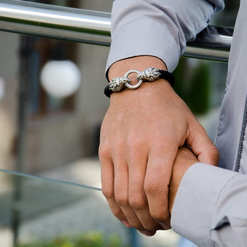 Silver Dragon Bracelet for Men Leather Dragon Jewelry Smaug Etsy