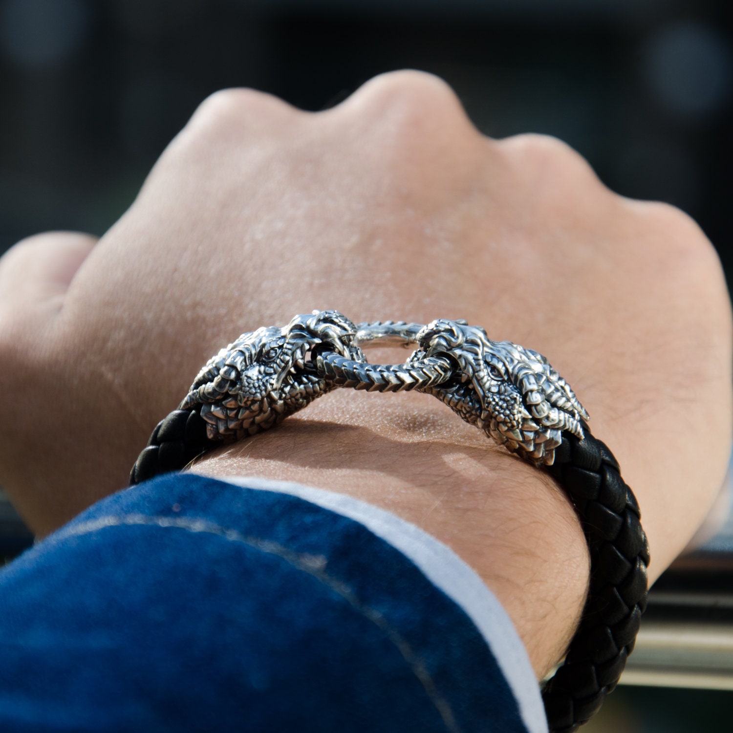 Silver Dragon Bracelet Man Leather Dragon Jewelry Smaug Armband Cool Men Dragon Totem Boyfriend Gift Etsy Canada