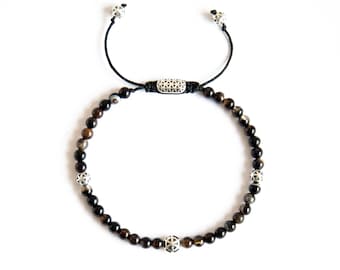 Agate Silver Bracelet Man, Natural Stone Dark Agate Bracelet, Unique Bracelet, Sterling Silver Wristband for Boyfriend, Gift for Him