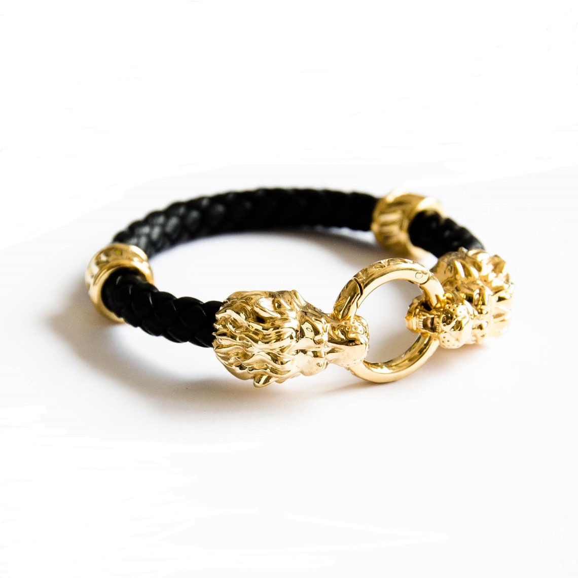 Lion Bracelet Man Gold Plated Silver Bracelet Lion Jewelry Etsy