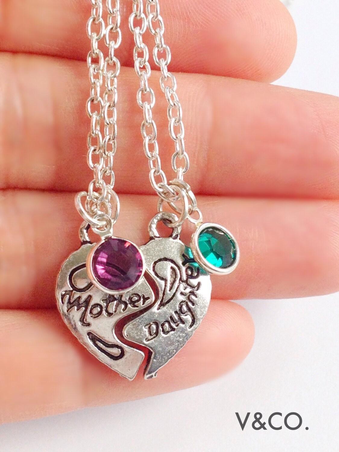 Set of 2 Mother Daughter Necklaces With Swarovski Crystal