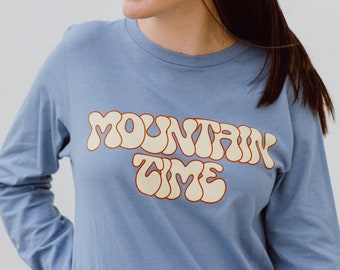 Mountain Time Long Sleeve Tee - Lavender Blue. Love Mountains Shirt. Gift For Hiker. Colorado Souvenir. Camping Shirt. Mountain Vacation Tee